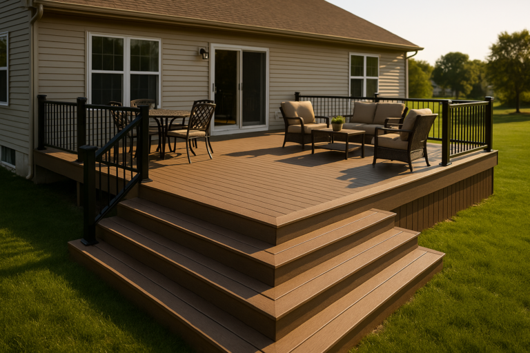 Finished multi-level composite deck at a Central Ohio home