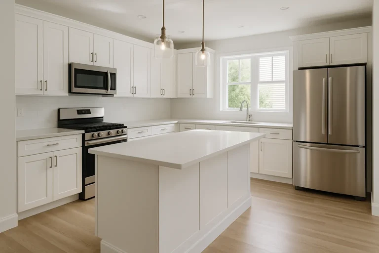 Modern remodeled kitchen with white cabinetry and a center island
