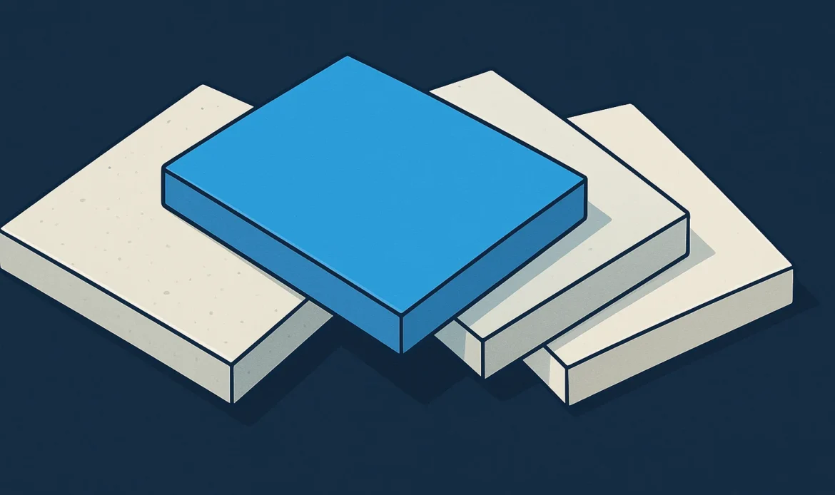 Illustration of four countertop slab samples arranged in a fan.