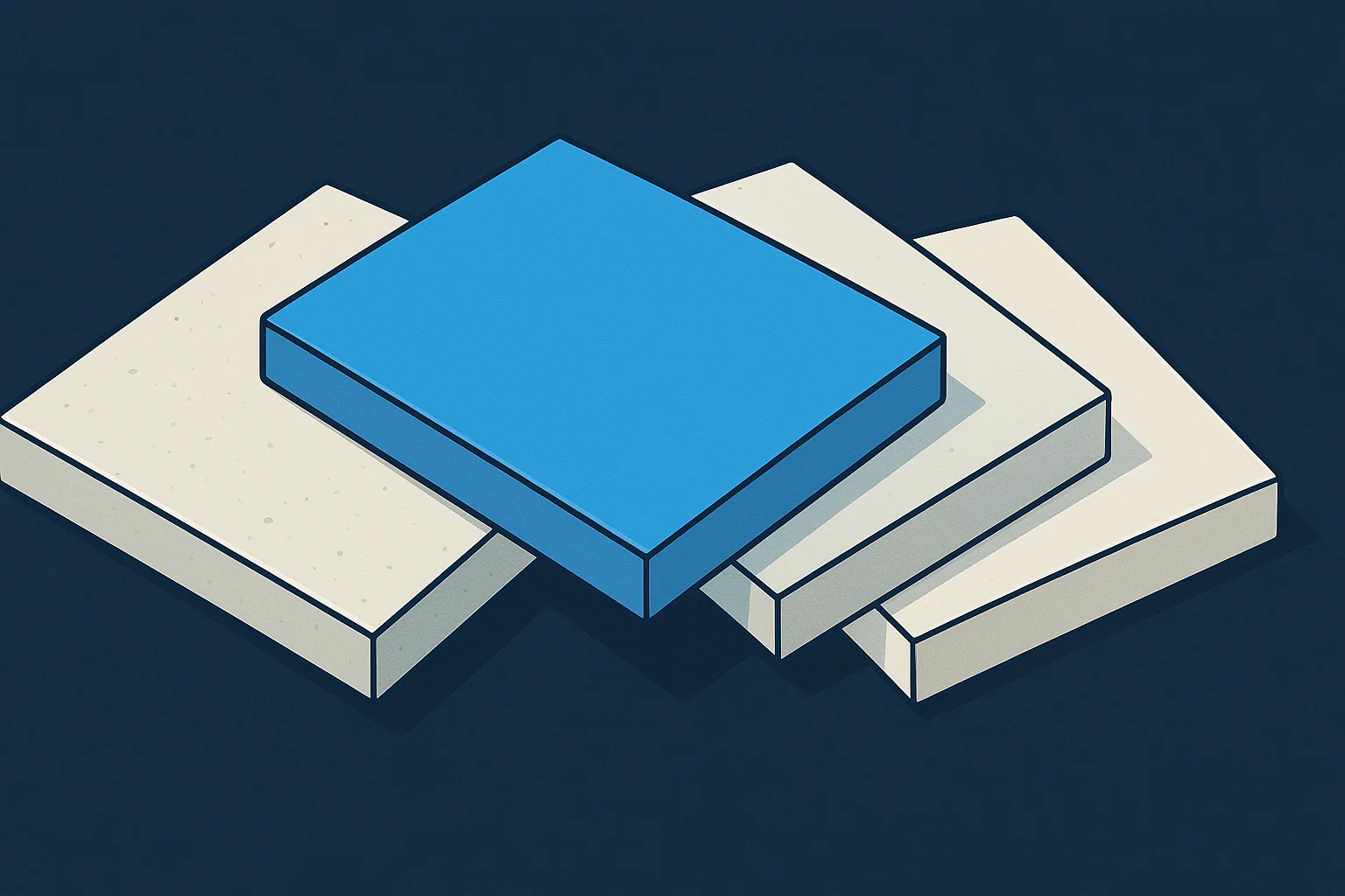 Illustration of four countertop slab samples arranged in a fan.