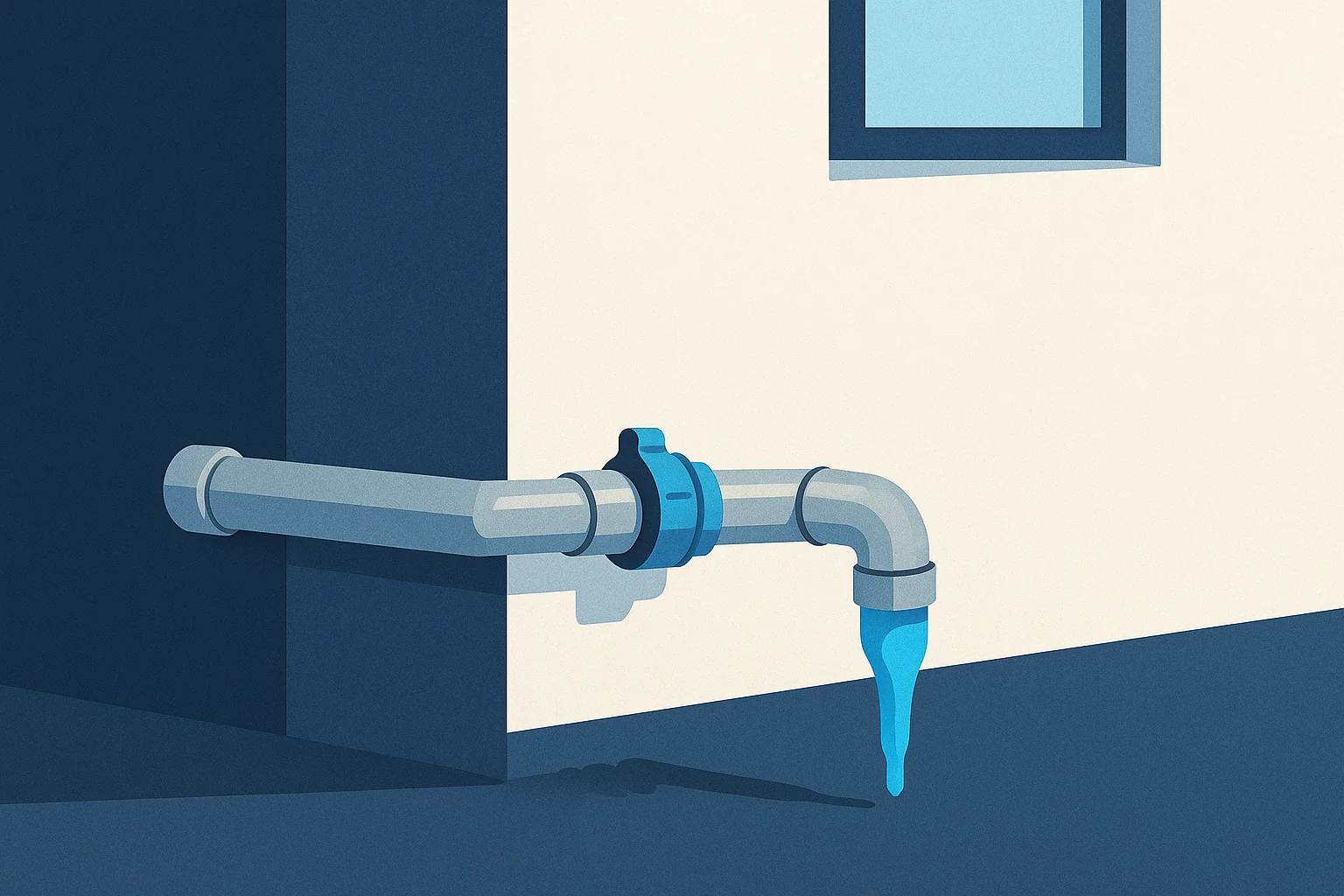 Illustration of a sump discharge line exiting a foundation wall with an ice plug at the outlet and a freeze relief fitting.