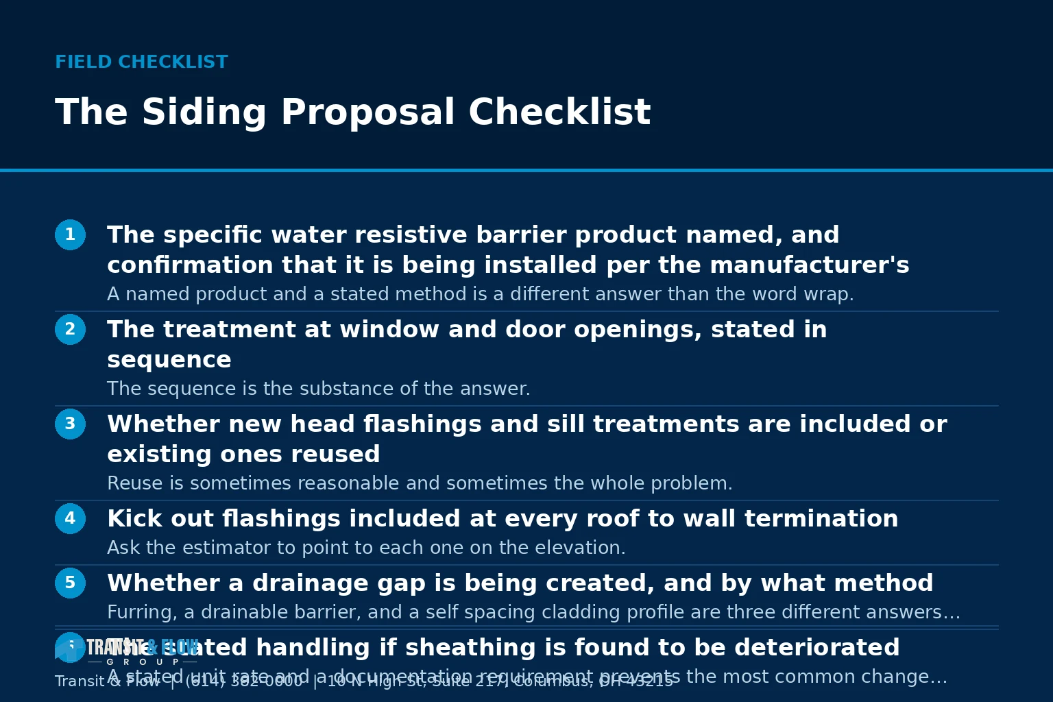 Checklist graphic summarizing The Siding Proposal Checklist. - Transit & Flow Group Checklist graphic summarizing The Siding Proposal Checklist.