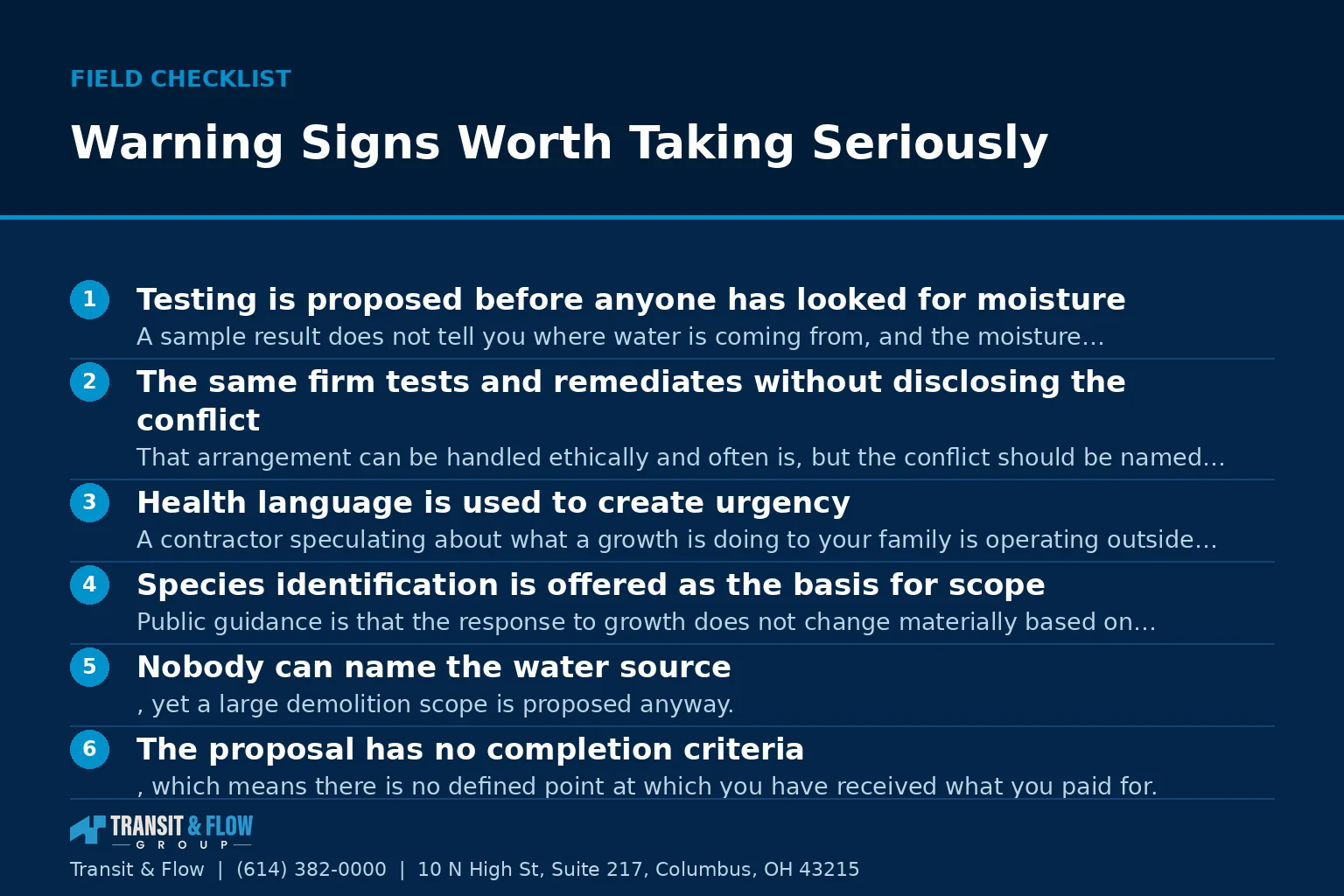 Checklist graphic summarizing Warning Signs Worth Taking Seriously. - Transit & Flow Group Checklist graphic summarizing Warning Signs Worth Taking Seriously.