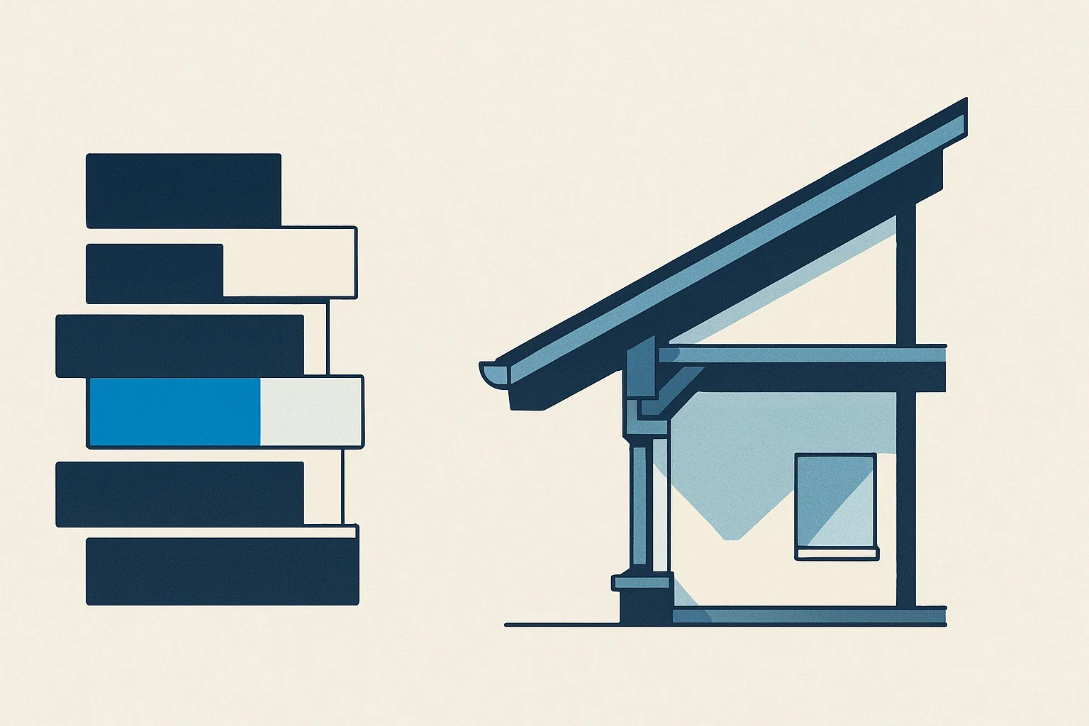 Illustration of a central coordination node connected to roofing, mechanical, plumbing, and electrical building elements.