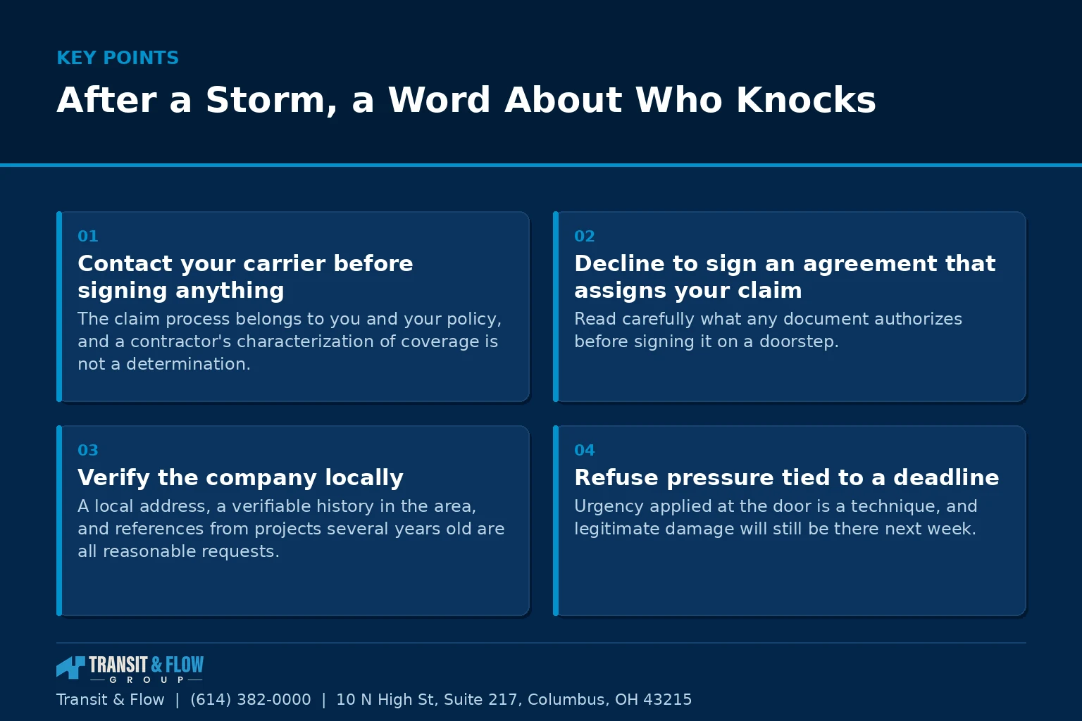 Summary panel covering After a Storm, a Word About Who Knocks. - Transit & Flow Group Summary panel covering After a Storm, a Word About Who Knocks.