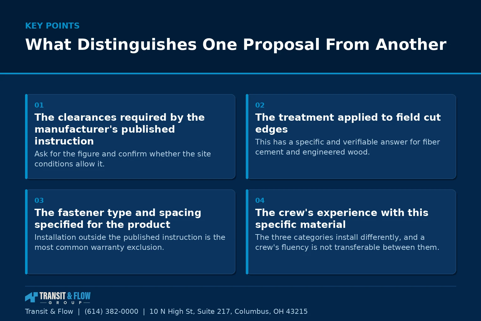 Summary panel covering What Distinguishes One Proposal From Another. - Transit & Flow Group Summary panel covering What Distinguishes One Proposal From Another.