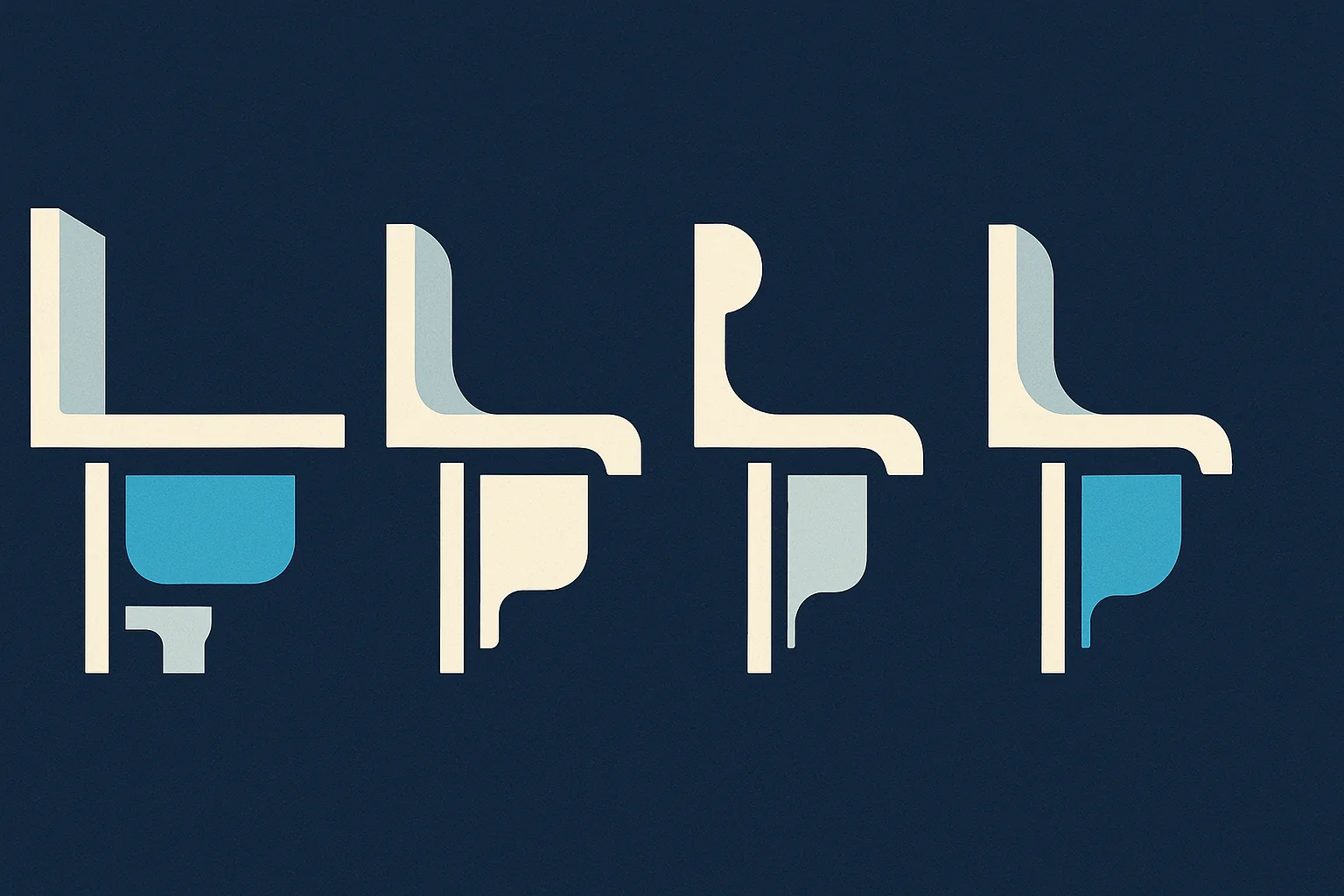 Illustration of three small bathroom plans showing alternate fixture arrangements.
