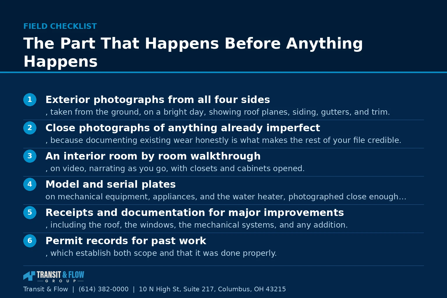 Checklist graphic summarizing The Part That Happens Before Anything Happens. - Transit & Flow Group Checklist graphic summarizing The Part That Happens Before Anything Happens.