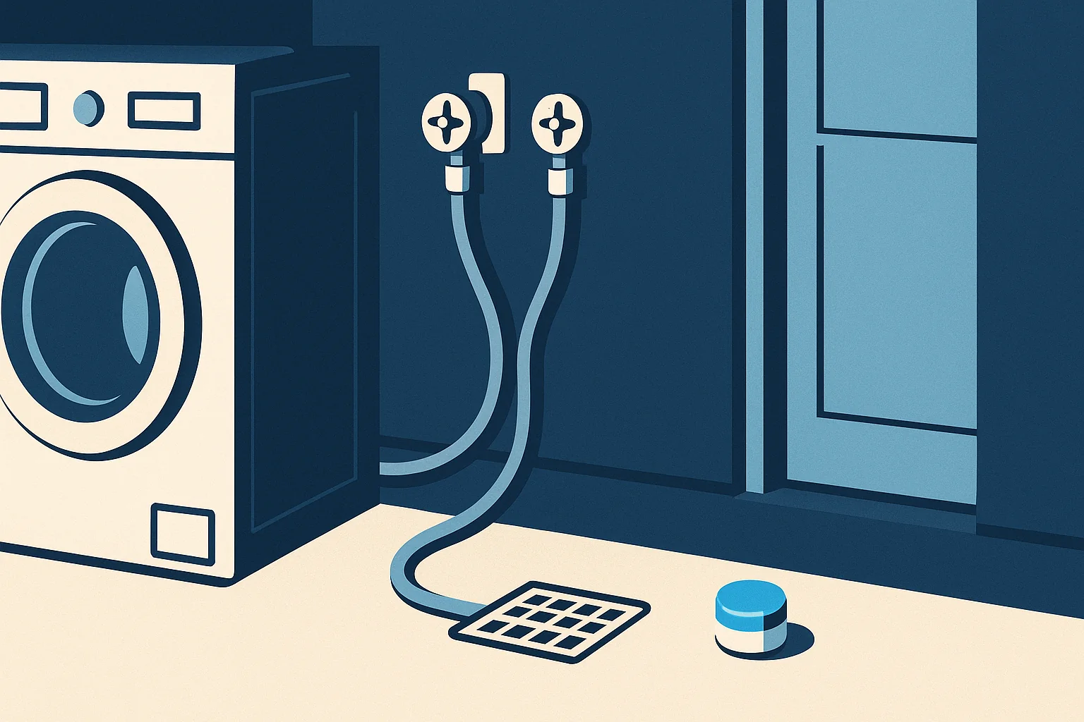 Illustration of a house cross section in summer with cooling, plumbing, and electrical systems highlighted.