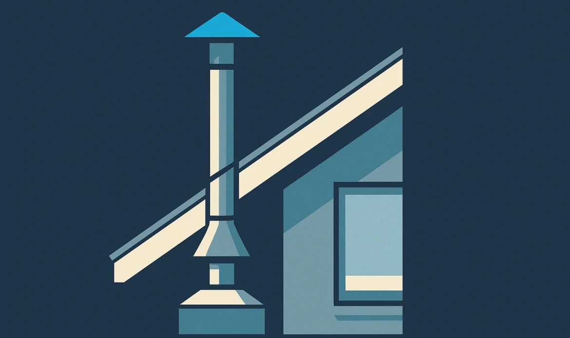 Illustration of a flue and draft hood detail showing correct rise, clearance, and termination.