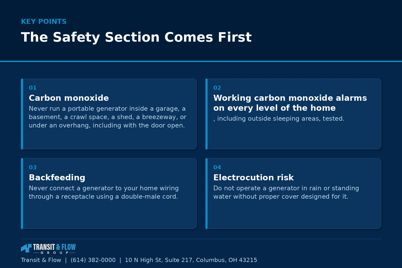 Summary panel covering The Safety Section Comes First. - Transit & Flow Group Summary panel covering The Safety Section Comes First.